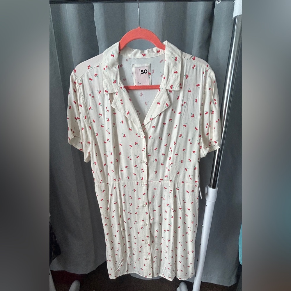 Kohl's Cream Dress with Red Cherry Print